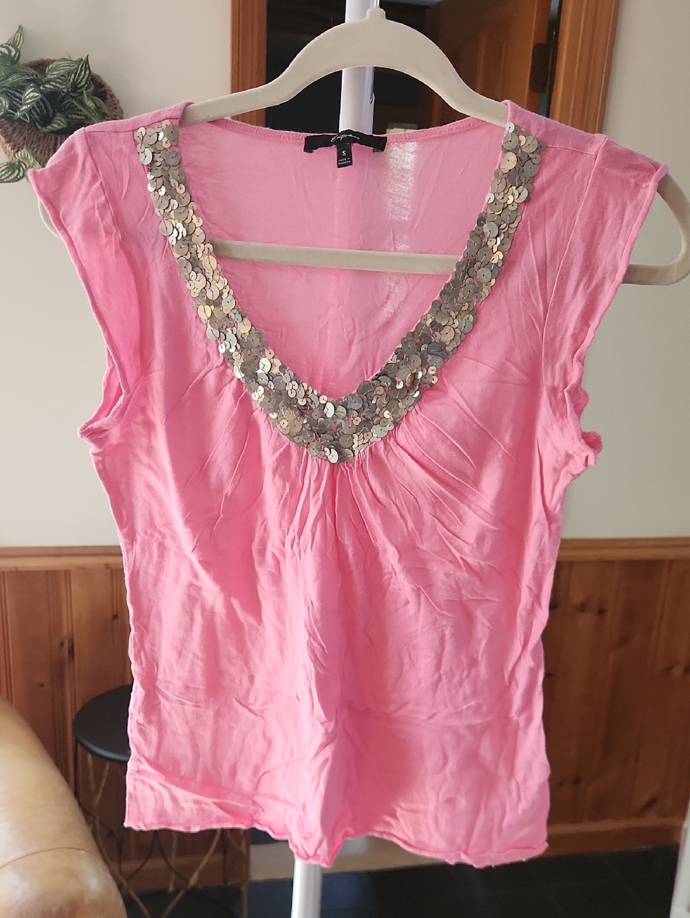 Express Pink Sequin V-Neck Camisole